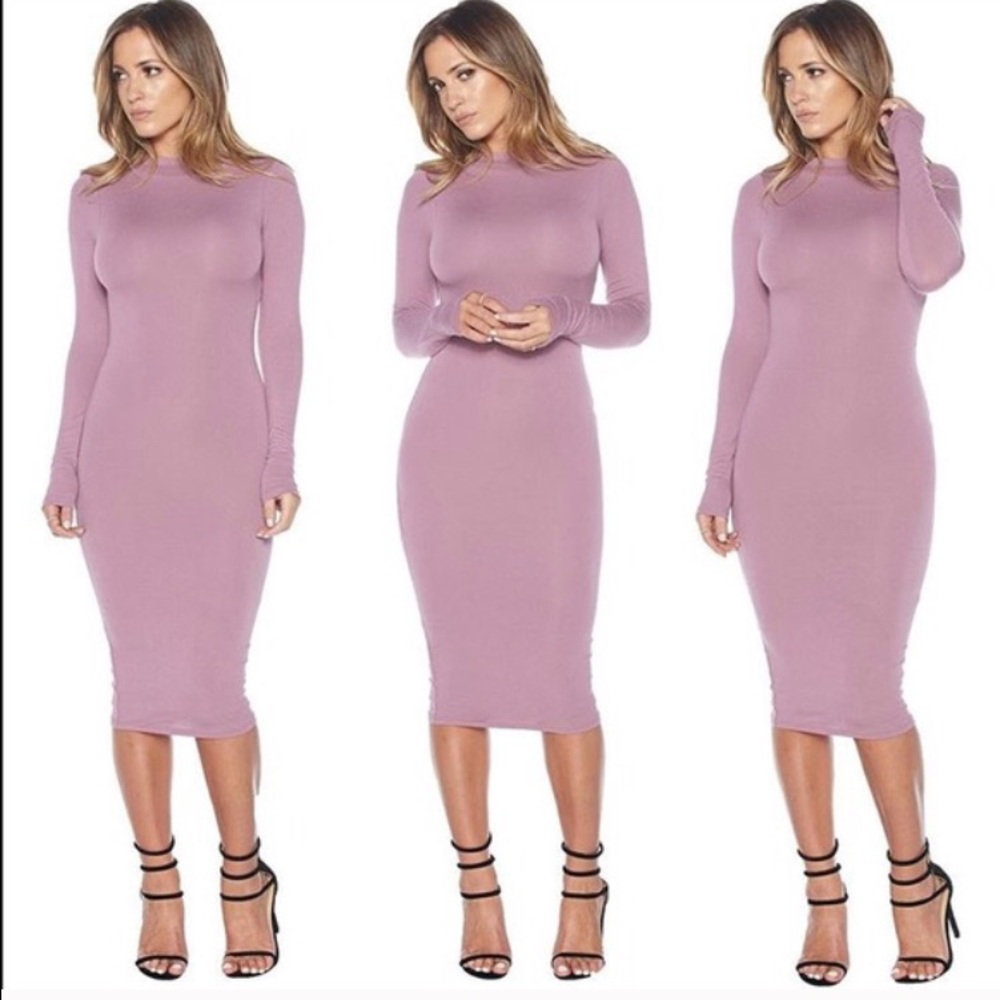Mauve lilac light pink bodycon midi dress